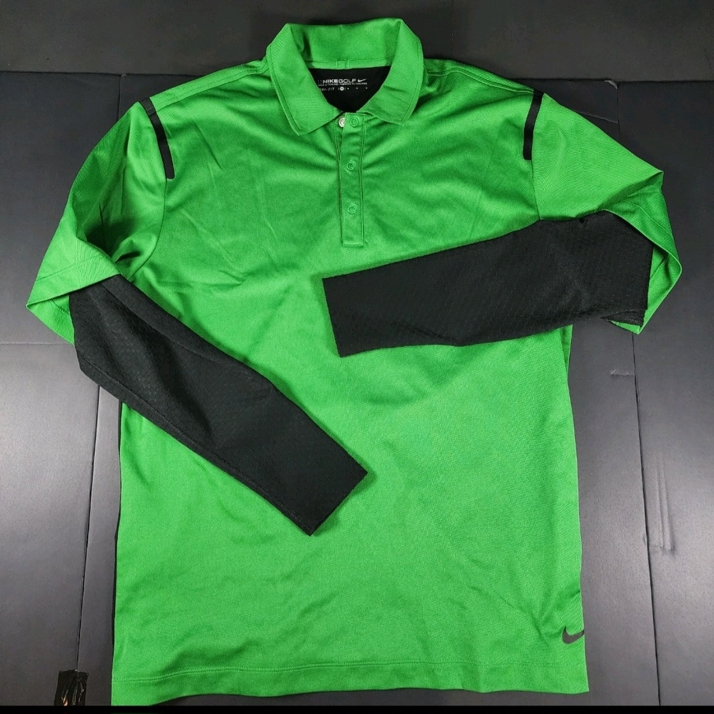 Nike Men's Dri Fit Layered Stretch Performance Golf Polo Size M Green & Black